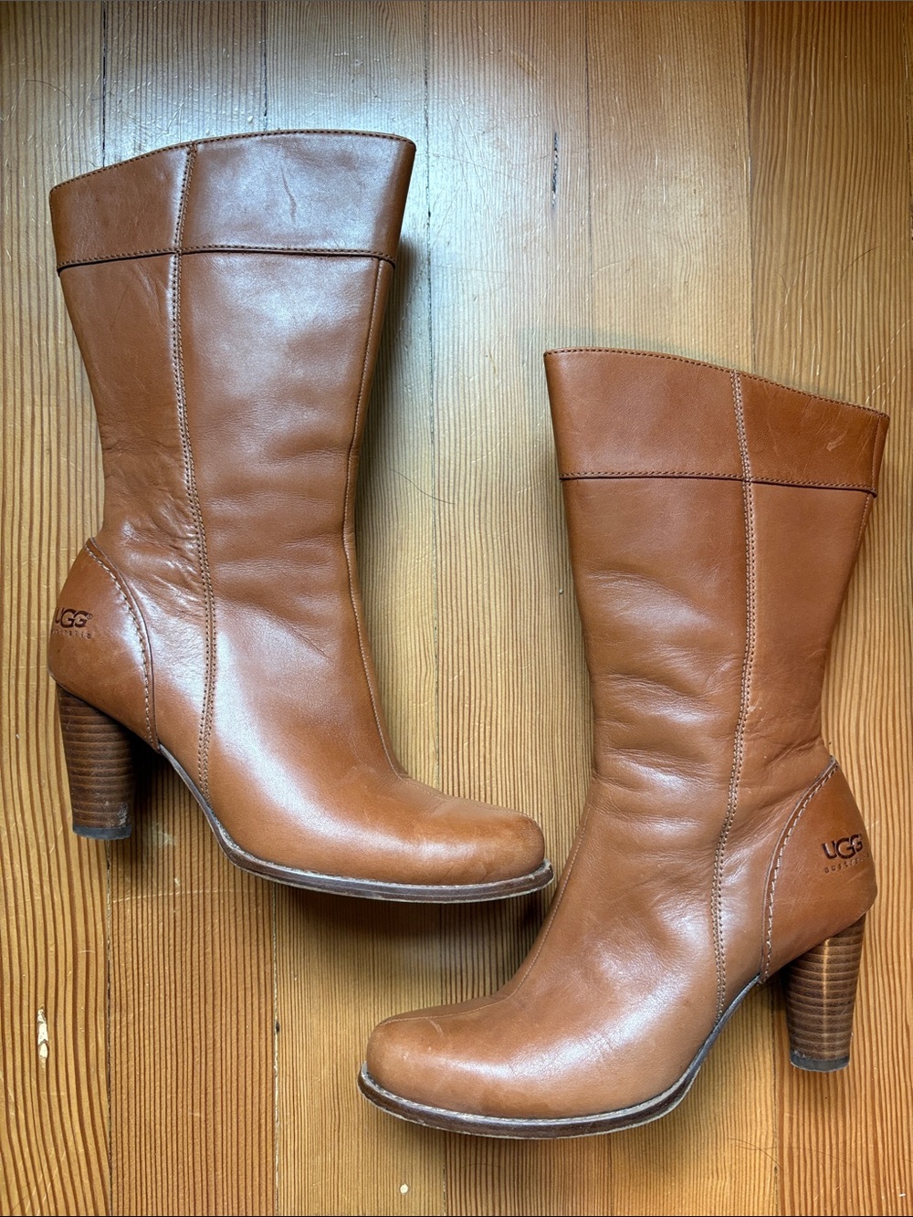 UGG Women's Tan Leather Mid-Calf Heeled Boots